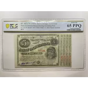 $5 1871-1876 Louisiana Baby Bond PCGS 65 PPQ - Hole Punch Cancelled (3)