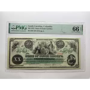 South Carolina 1872 Revenue Scrip $20 PMG 66 EPQ